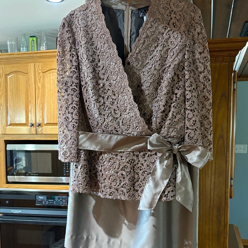 Alex Evenings Lace Overlay Dress - Brown